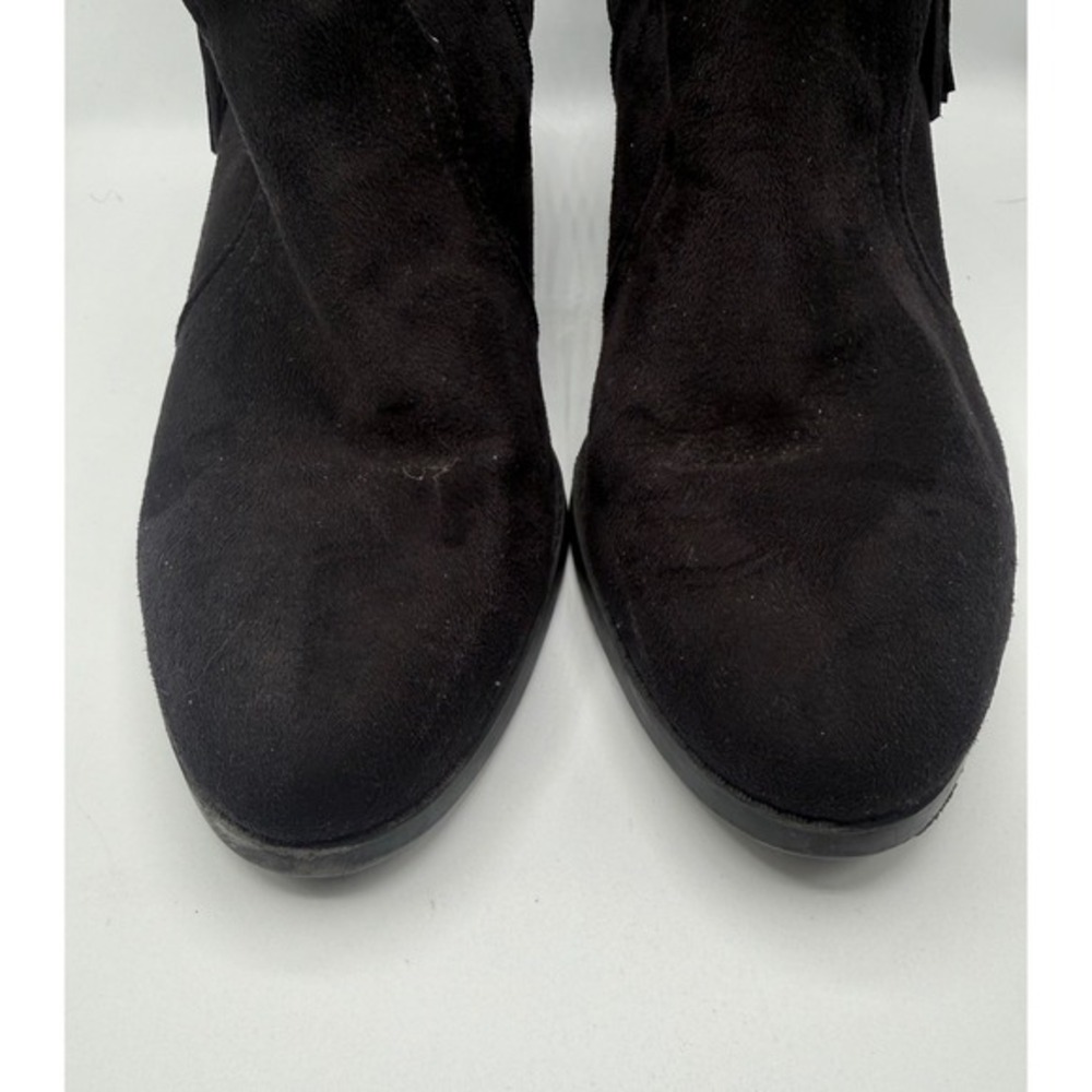 Soda Women 11 Black Suede Block Heel Side Zip Tassel Accent‎ Ankle Boots Western - Picture 4 of 8